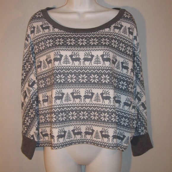Anthro Paper Crane Oversize Reindeer Top S - Picture 1 of 6